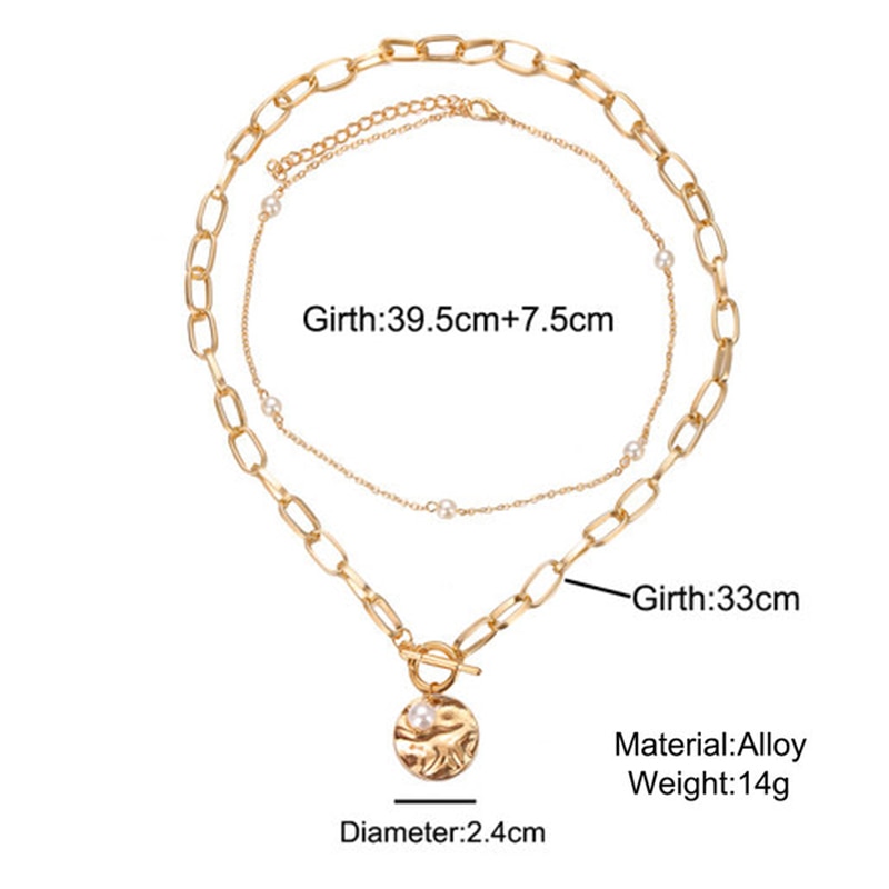 Multilayer Gold Color Coin Chain Necklace for Women