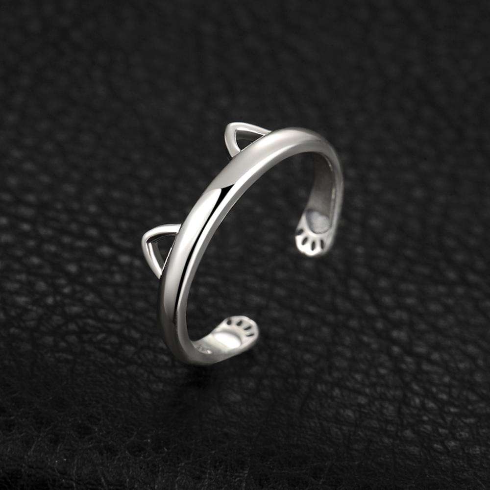 Women's 925 Sterling Silver Adjustable Cat Ring